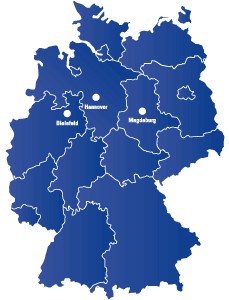 Die Abbildung zeigt eine Deutschlandkarte und alle Standorte der KIPA Industrieverpackungen